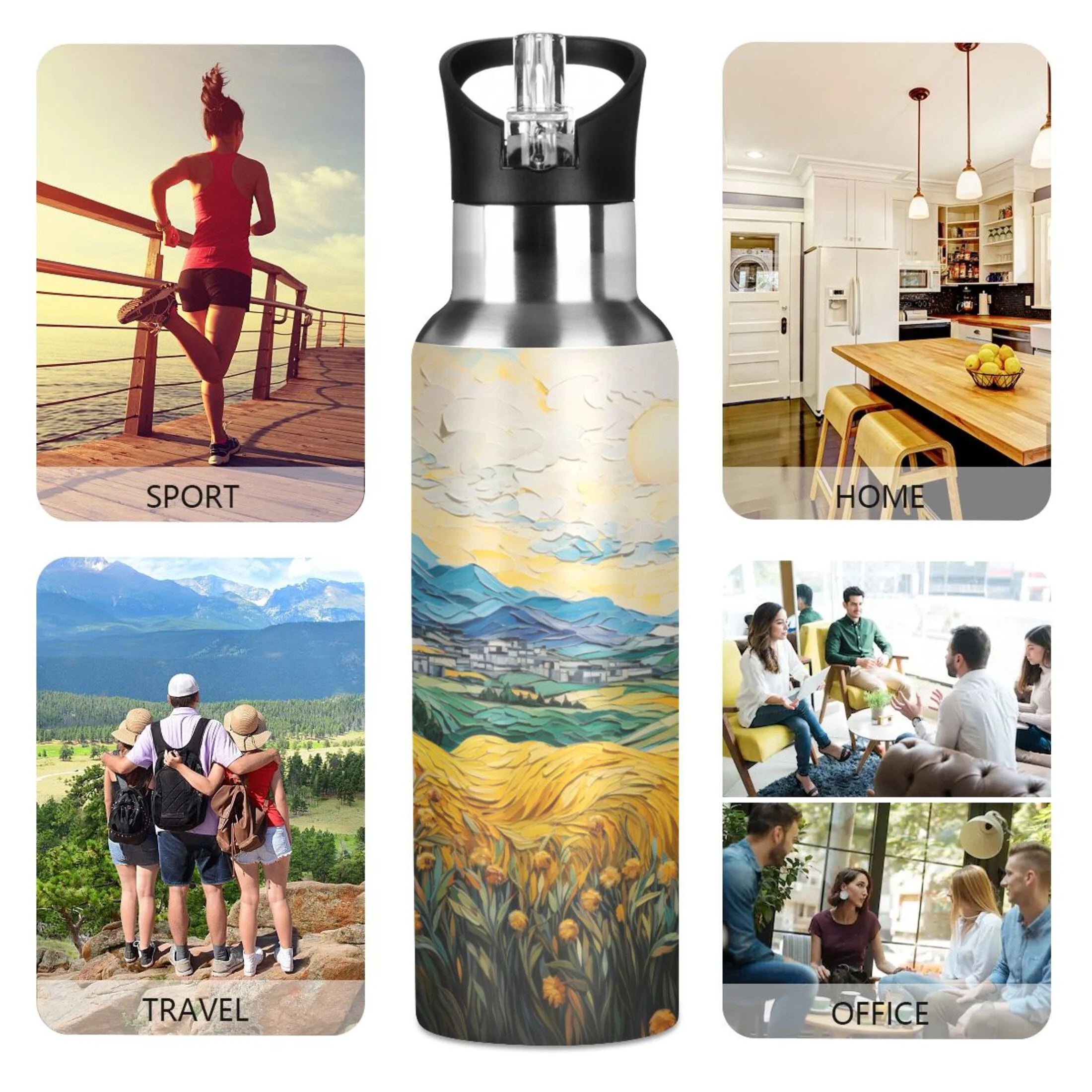 20 oz Insulated Stainless Steel Water Bottle with Straw Lid W821