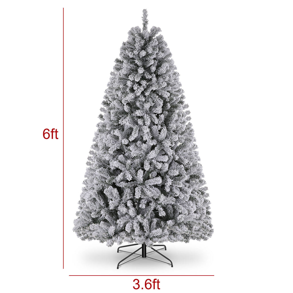 Flocked Artificial Christmas Tree 6 ft with 733 Branches Metal Base P6567