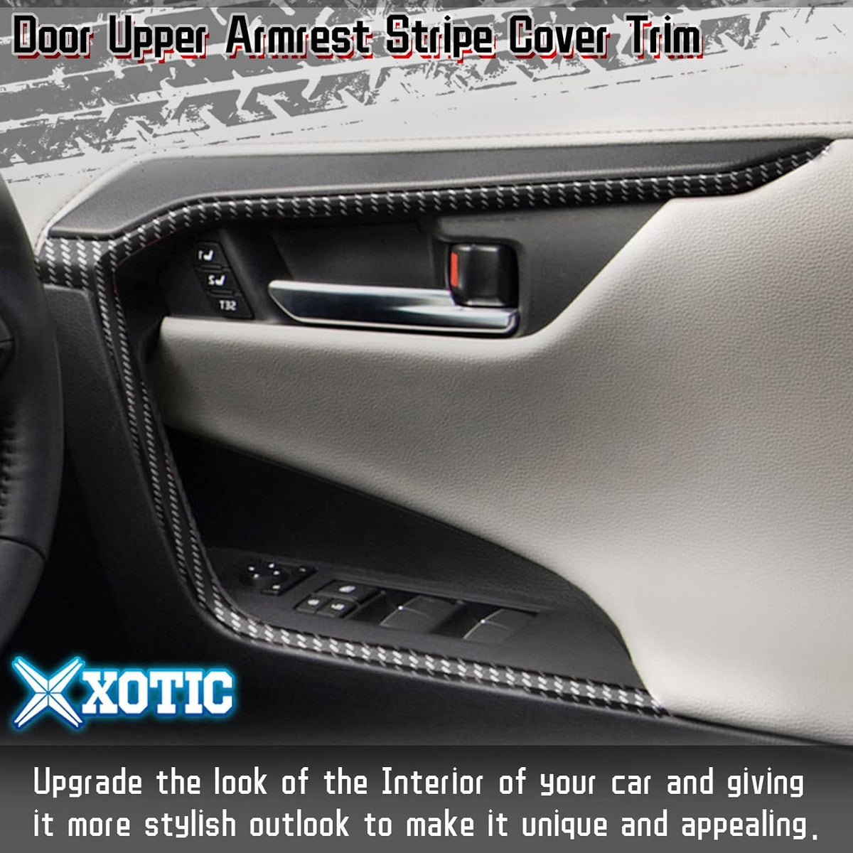 Interior Door Armrest Panel Cover Trim, Carbon Fiber Pattern S343