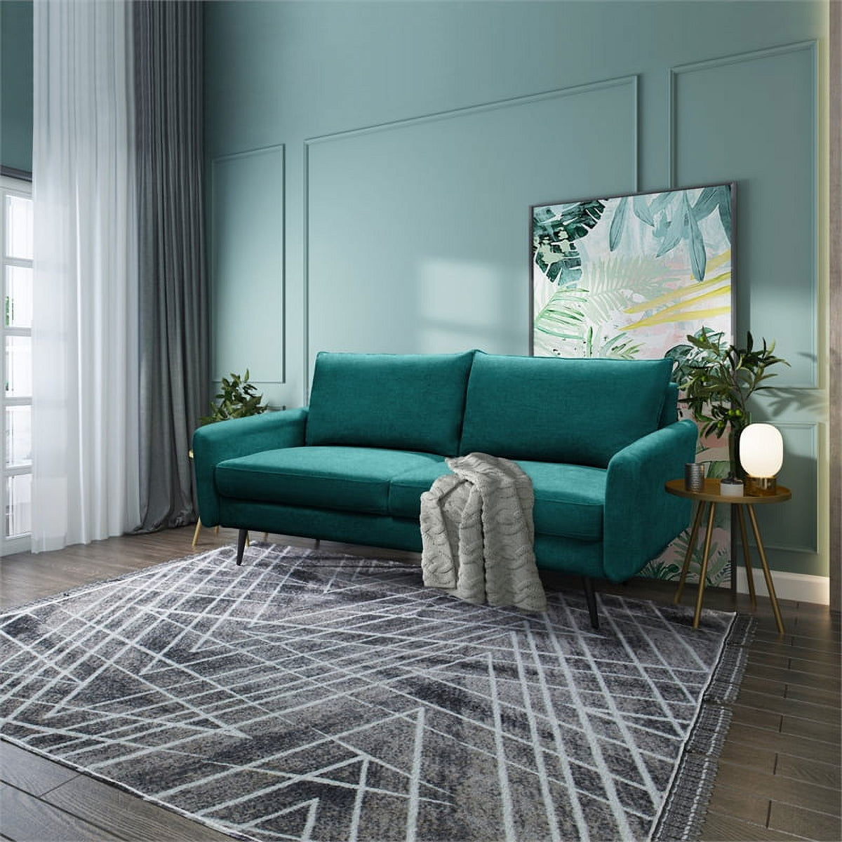 Teal Blue Fabric Sofa N8905