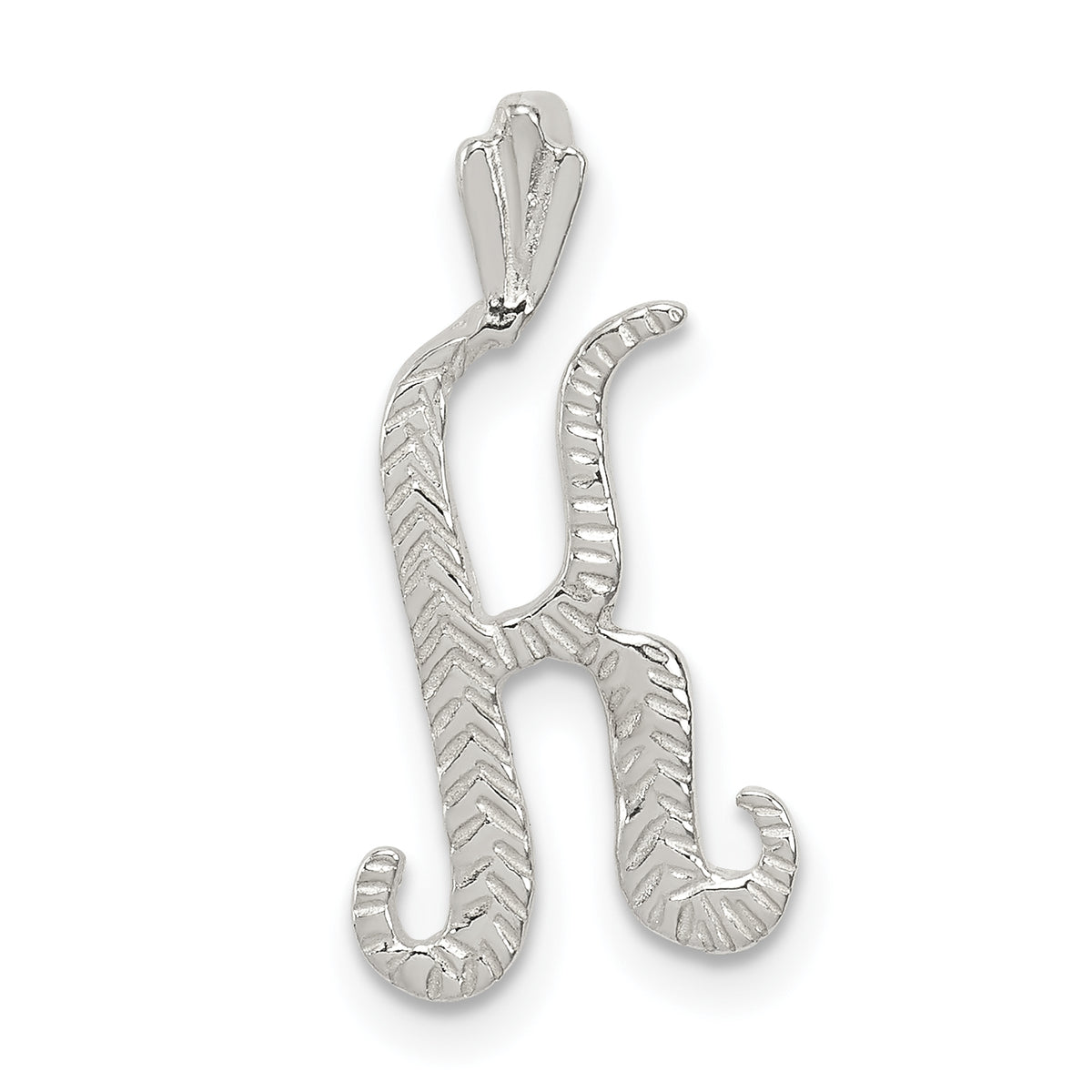 Sterling Silver Polished Textured Letter K Initial Chain Slide Pendant Necklace 18'' X796
