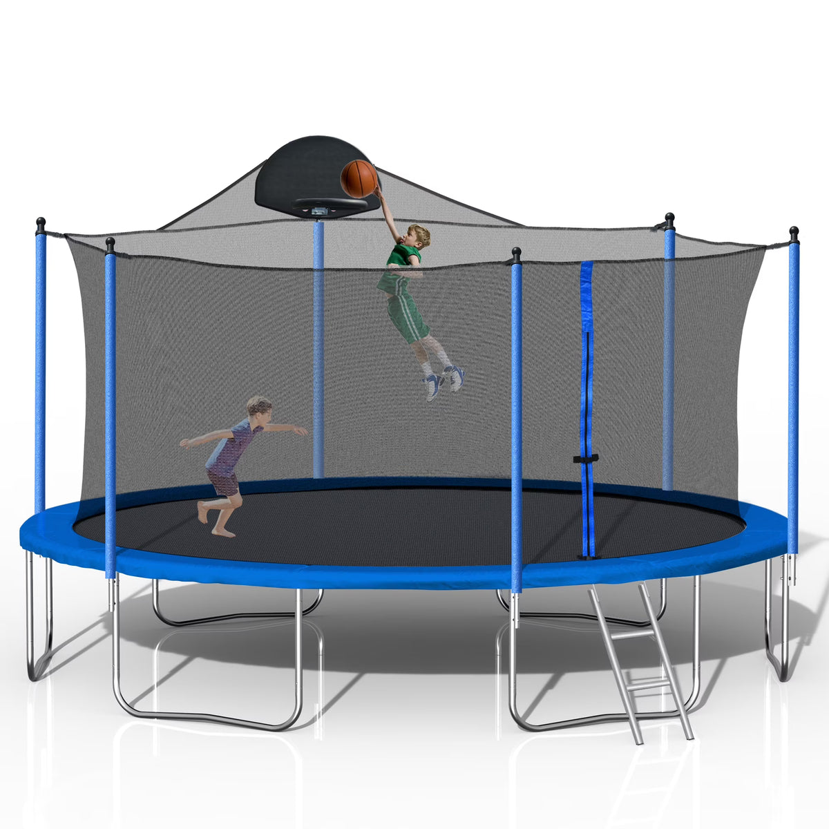14 FT Trampoline Set with Safety Enclosure Net, Basketball Backboard and Ladder R1539
