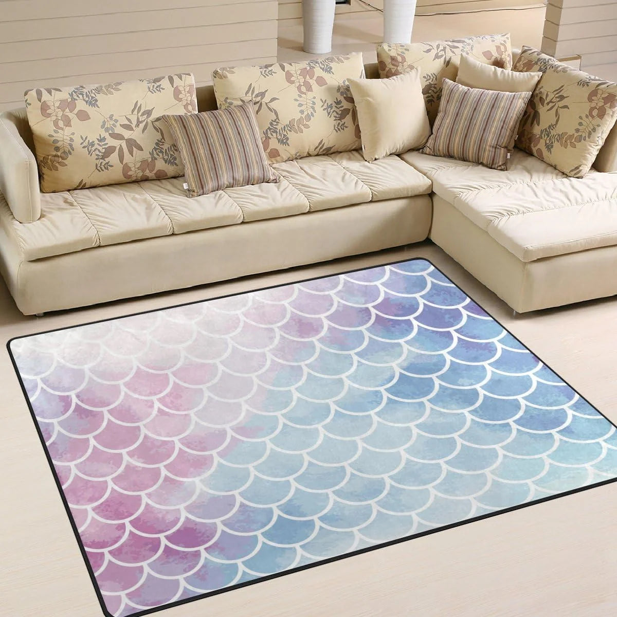 Pink Blue Mermaid Scales Lightweight Carpet Mats Area Rug Q100036