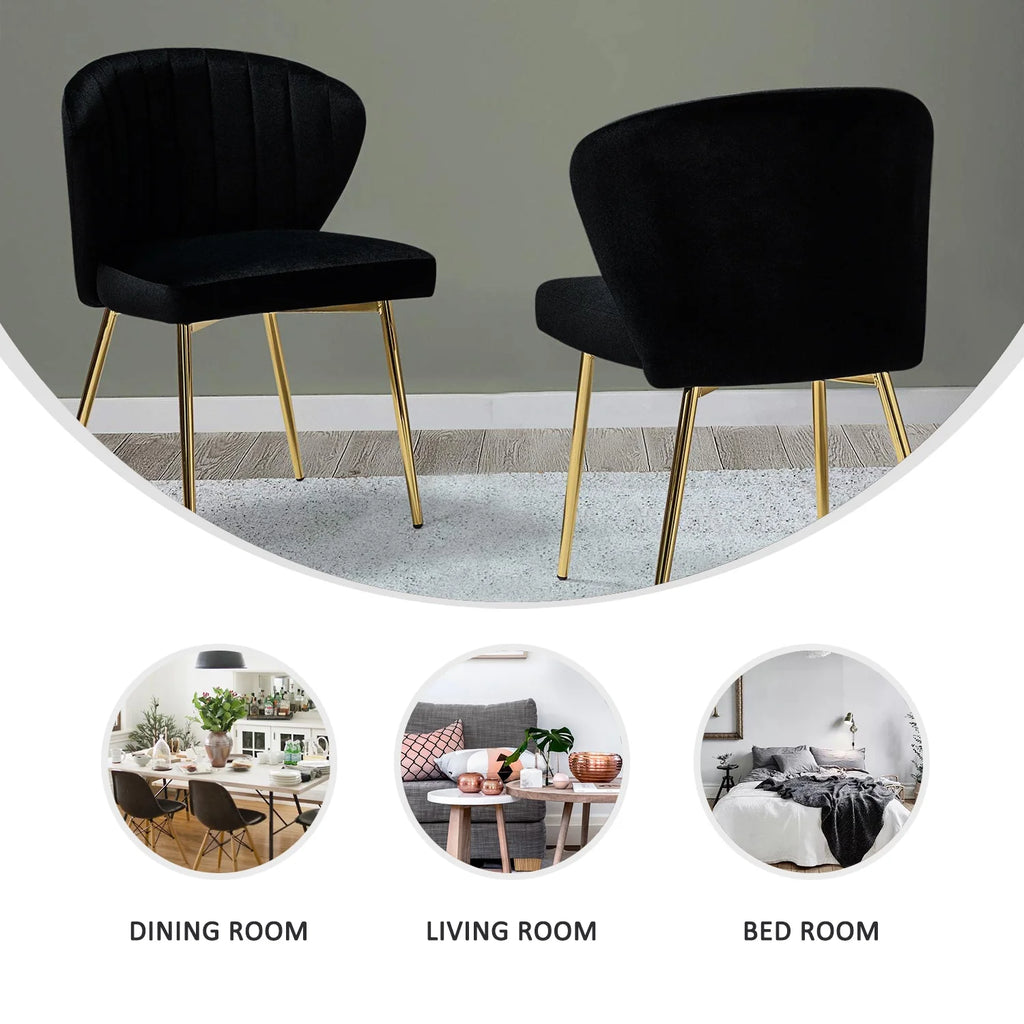 Black Velvet Upholstered Wingback Dining Chairs Set of 4 with Metal Legs V8939
