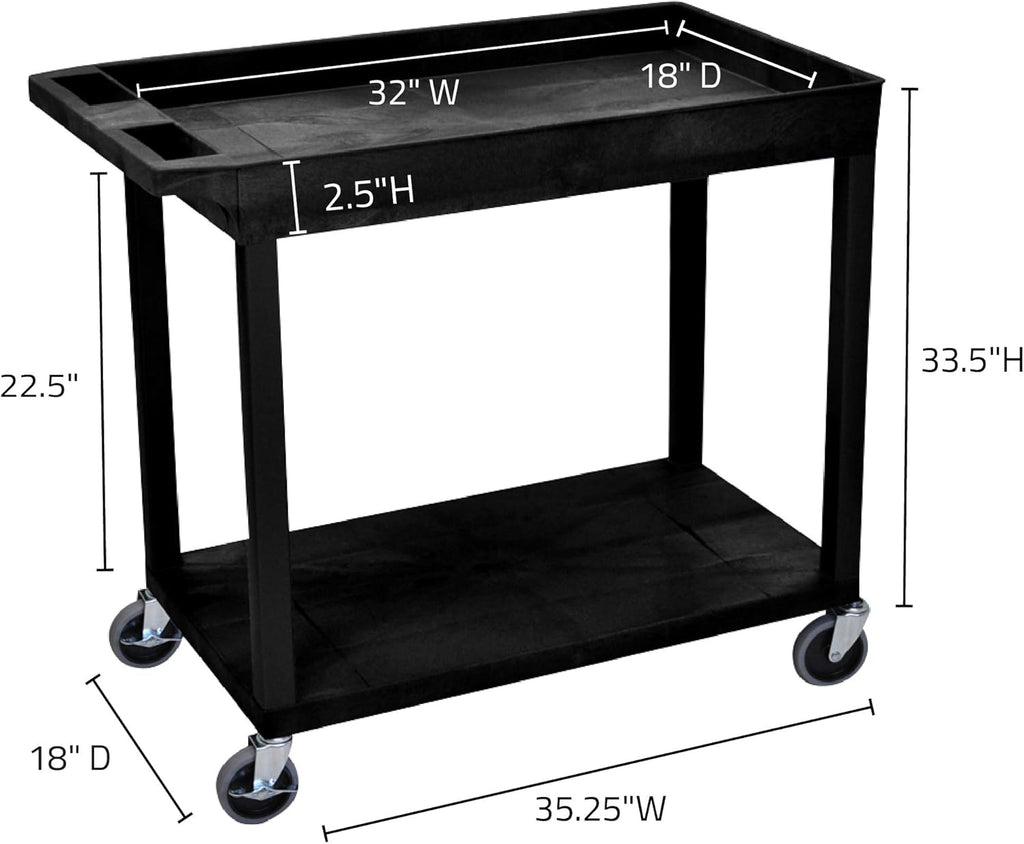 Black Multipurpose Utility Cart with 1 Tub and 1 Flat Shelf Q798