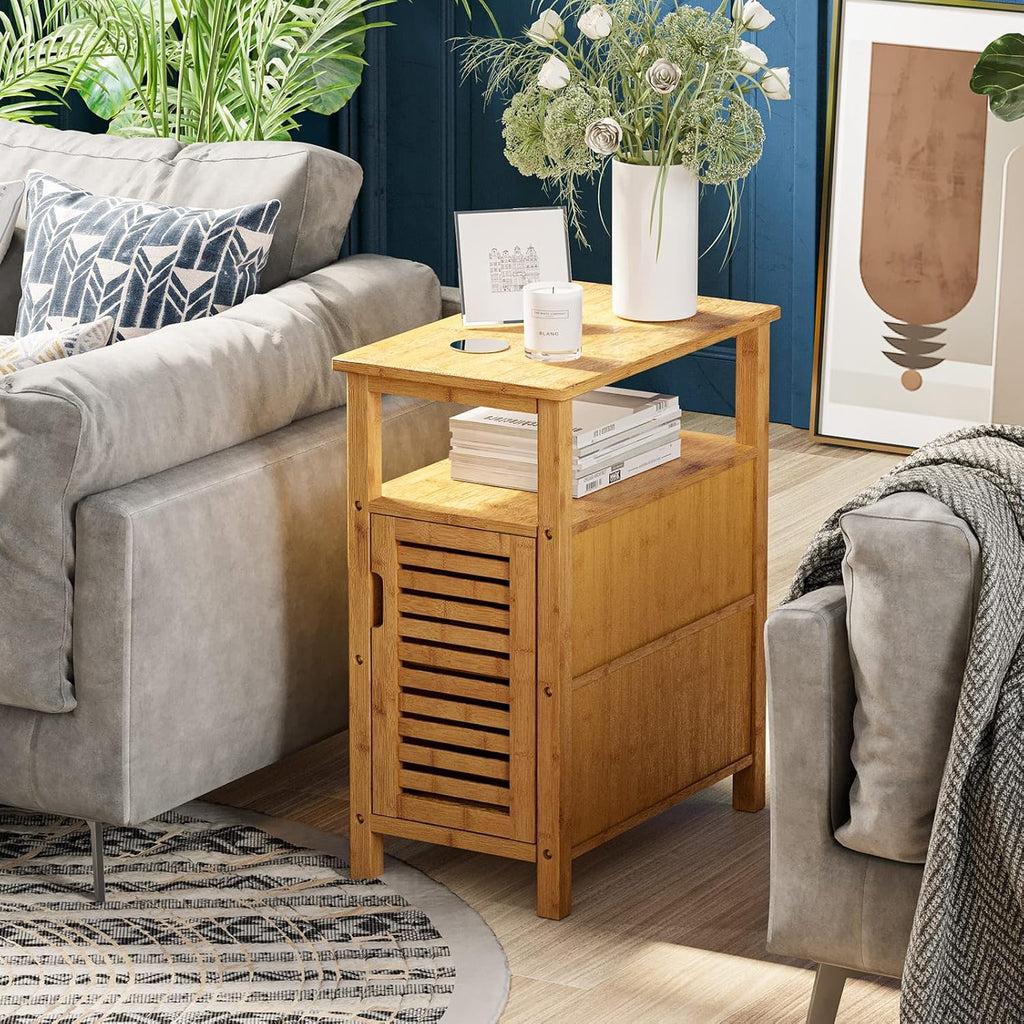 Bamboo 3-Tier Narrow End Table with Storage Shelf X95193