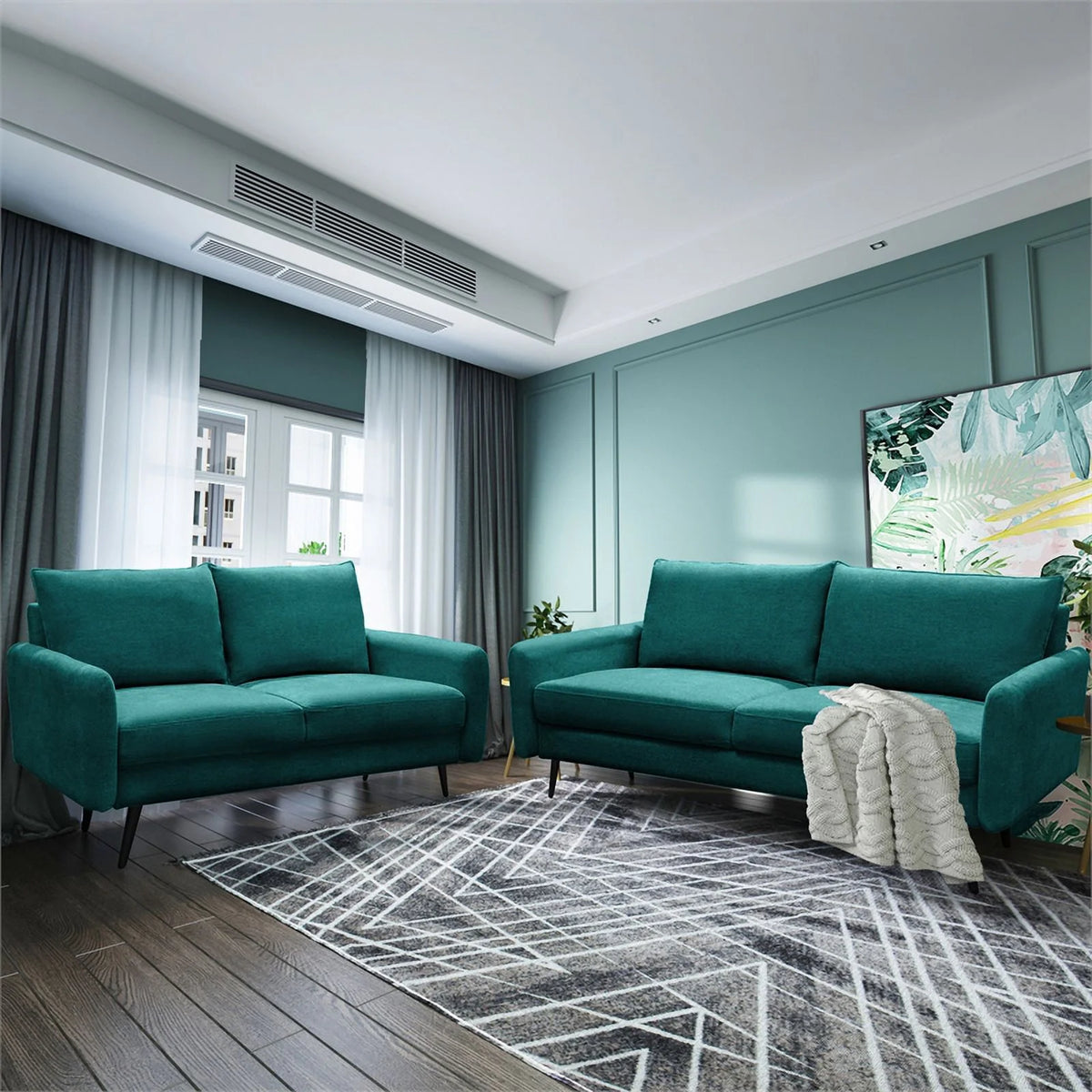 Teal Blue Fabric Sofa N8905