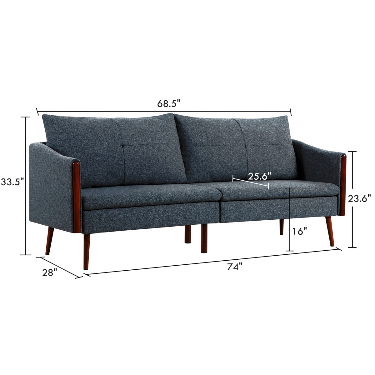 Blue 3 Seater Sofa, 74 Inch S15175