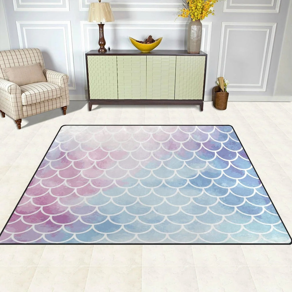 Pink Blue Mermaid Scales Lightweight Carpet Mats Area Rug Q100036