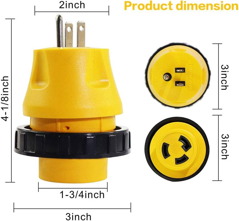 30A Male to 30Amp Female RV Electrical Converter Plug with Twist Locking 125V AC Power Cord Generator Cable Adapter S711