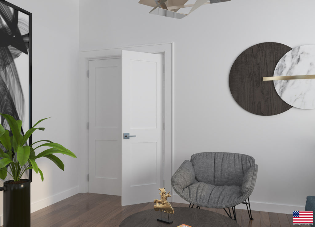 White Primed Solid Core Double Prehung French Door with Black Hinges P215