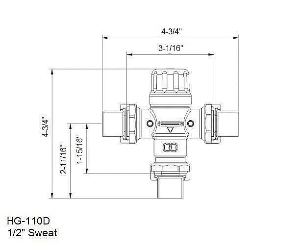 1/2x22 Lead Free Thermostatic Mixing Valve O13401