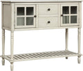 Antique Grey Console Table with 2 Storage Drawers and 2 Glass Door Cabinets C37456