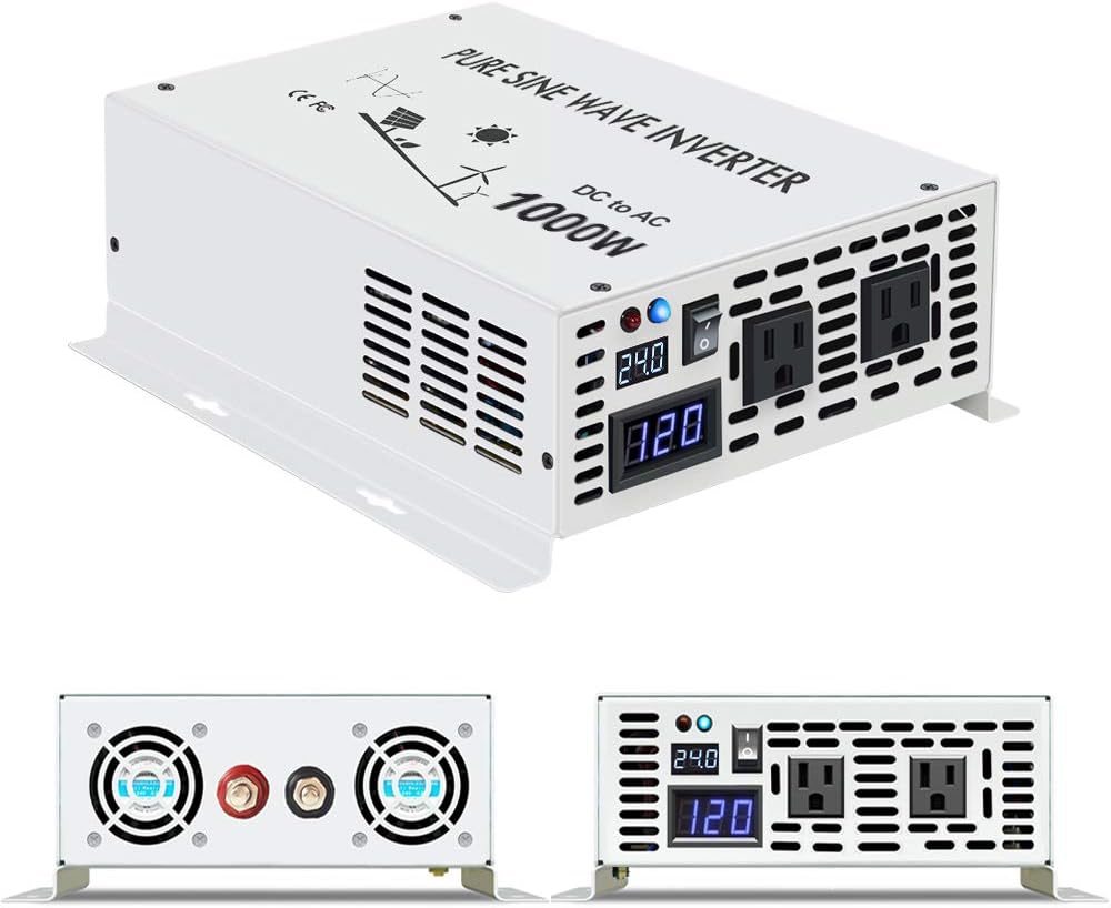 1000 Watt 24V Pure Sine Wave Power Inverter Dual 120V AC Outlets V71183