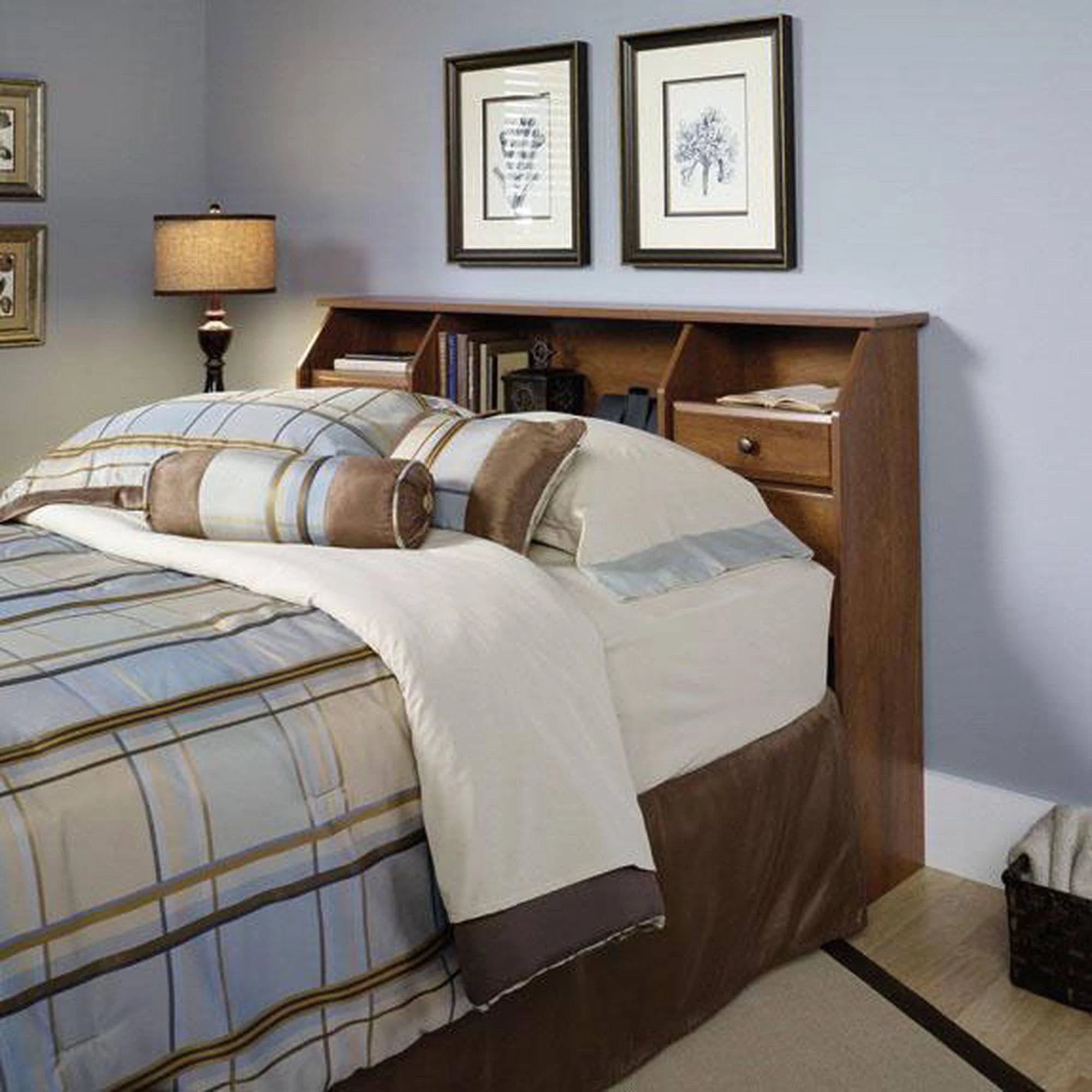 Oak Bookcase Headboard, Full/Queen L771