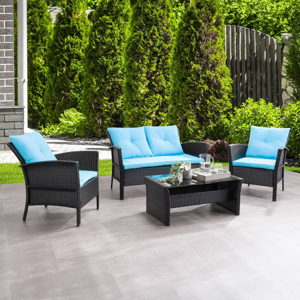 Black Rattan Wicker Patio 4pc Set W33342