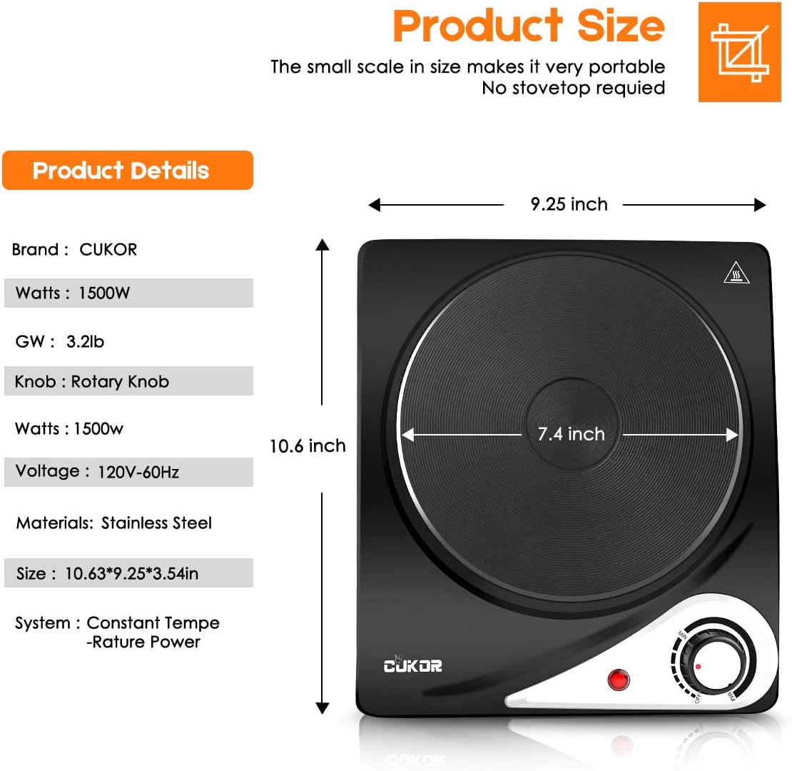 1500W Portable Electric Hot Plate with Cast-Iron D7753