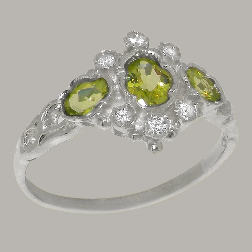 14k White Gold Peridot & Diamond Ring B683
