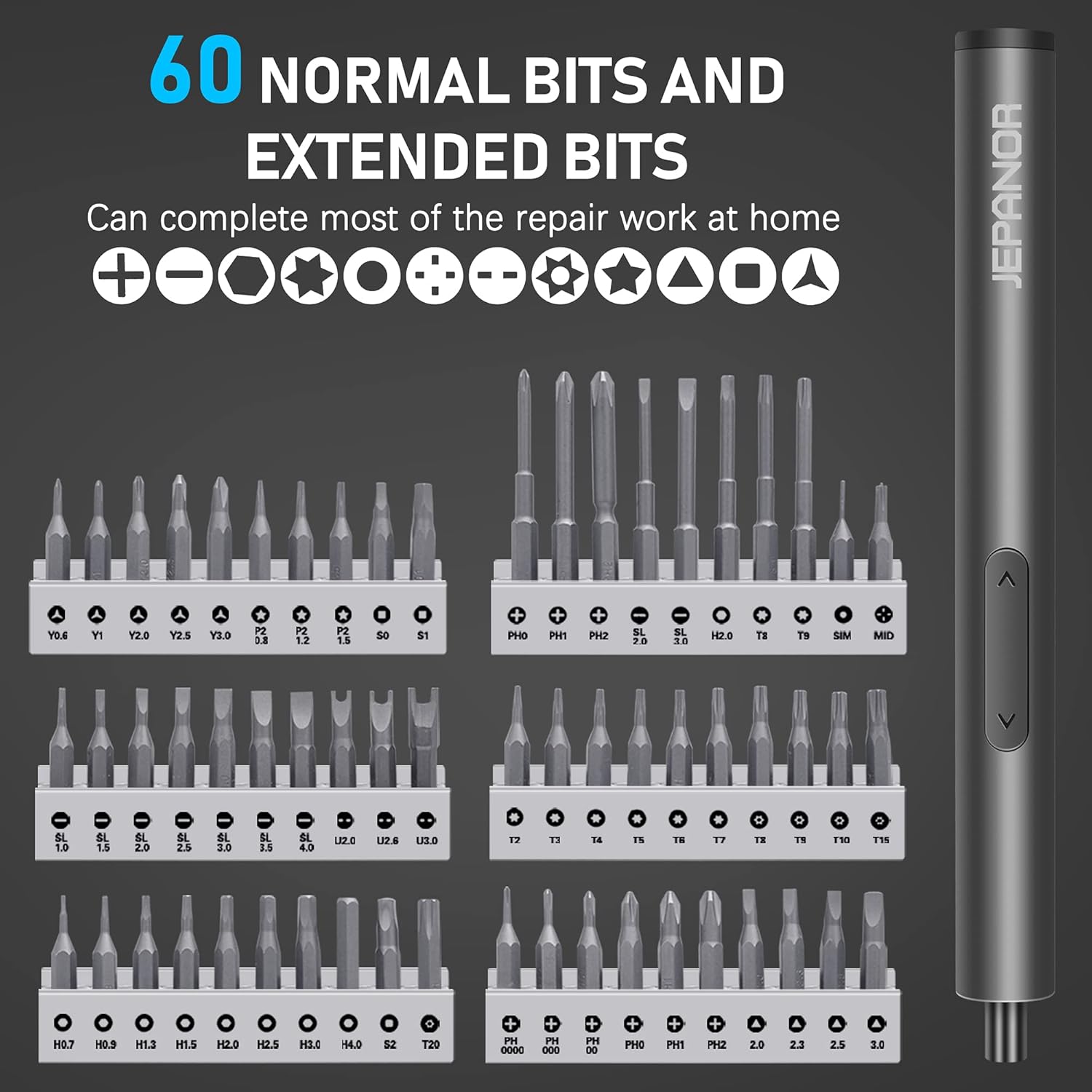 Mini Electric Screwdriver Set, 76 in 1 Cordless with 60 Magnetic Bits, Rechargeable, Pack of 2 J682556