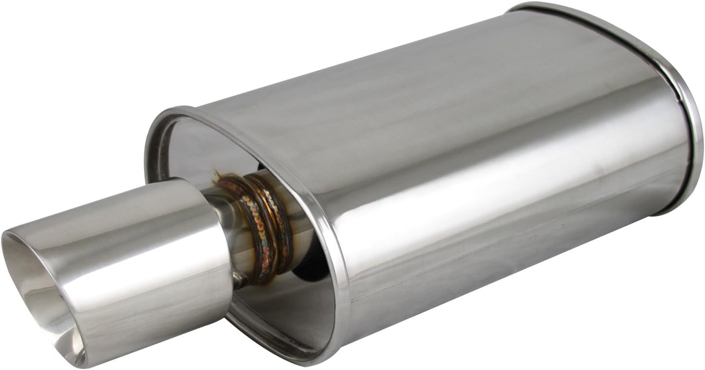 Polished Oval Muffler Exhaust Double Wall 3.5" Slant Tip 2.5" Inlet X377