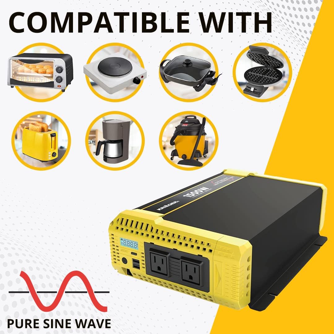 1500 Watt 12V Pure Sine Inverter Dual AC Outlets & USB R124799