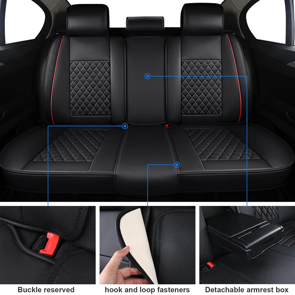 5 Seats PU Leather Car Seat Covers with 4 Pillows Black+Red G128