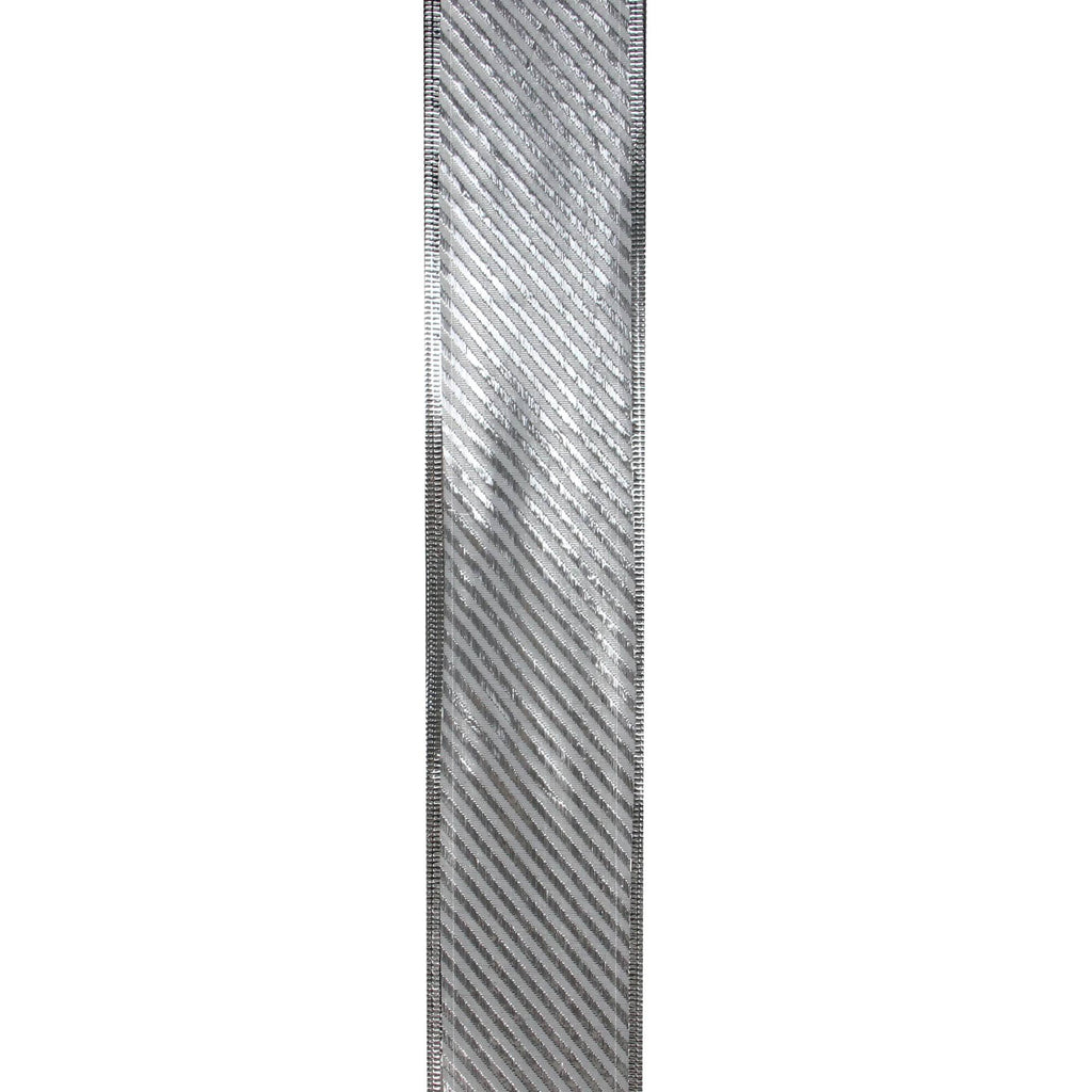 Shiny Silver Diagonal Striped Wired Christmas Craft Ribbon 2.5 x 120 Yards U23740