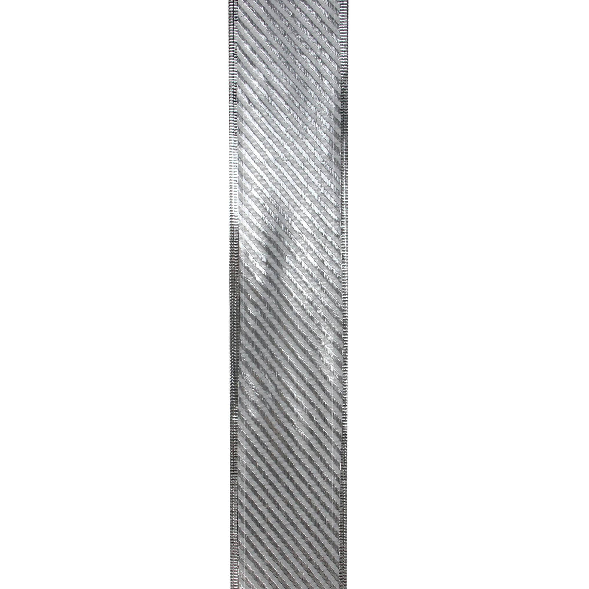 Shiny Silver Diagonal Striped Wired Christmas Craft Ribbon 2.5 x 120 Yards U23740