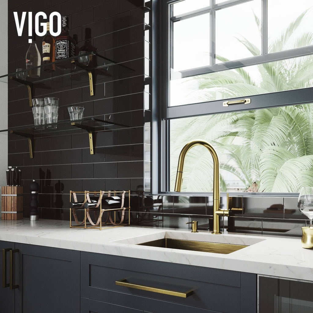 Matte Gold Pull-Down Kitchen Faucet with Soap Dispenser D713967