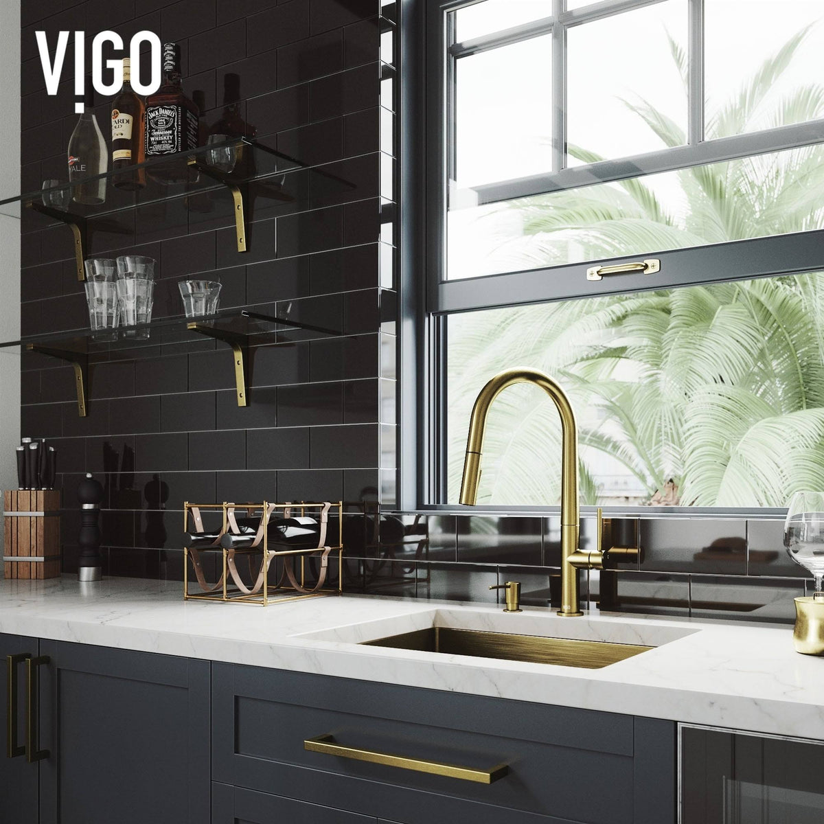 Matte Gold Pull-Down Kitchen Faucet with Soap Dispenser D713967