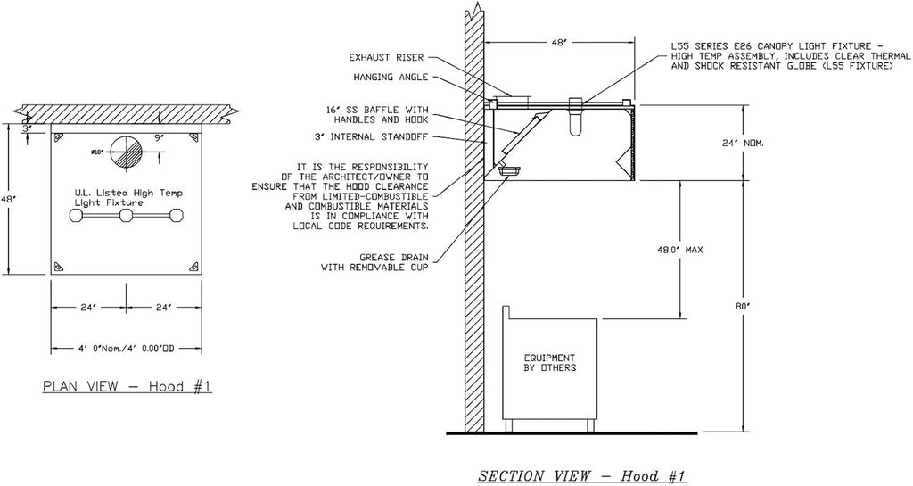 Stainless Steel Wall Canopy Exhaust Hood with Baffle Filters J9110