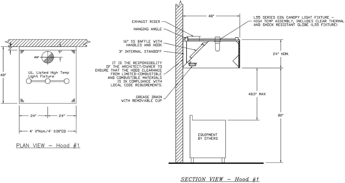 Stainless Steel Wall Canopy Exhaust Hood with Baffle Filters J9110