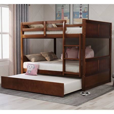 Full Over Full Bunk Beds with Trundle, Walnut I695134