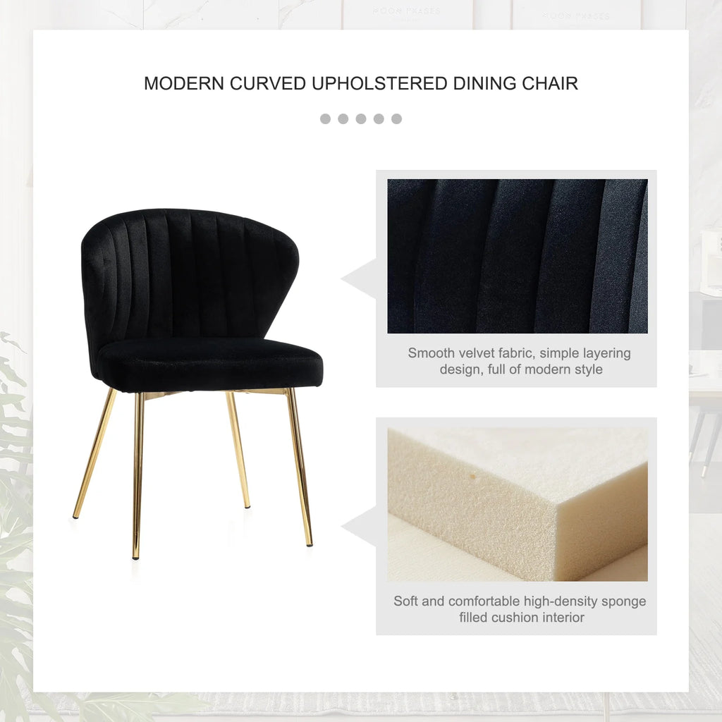 Black Velvet Upholstered Wingback Dining Chairs Set of 4 with Metal Legs V8939