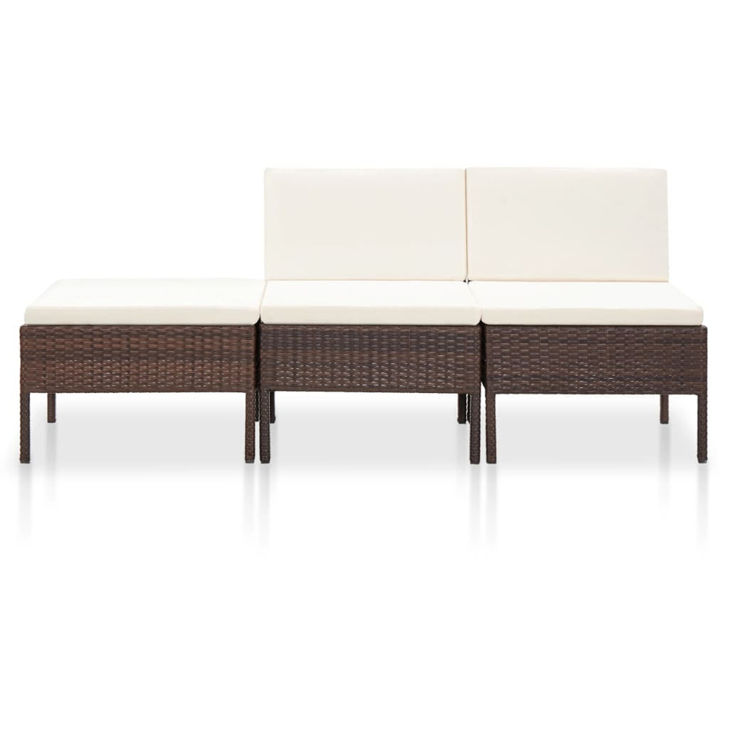 3 Piece Outdoor Sectional Sofa Set with Cushions Poly Rattan Steel Frame O9170