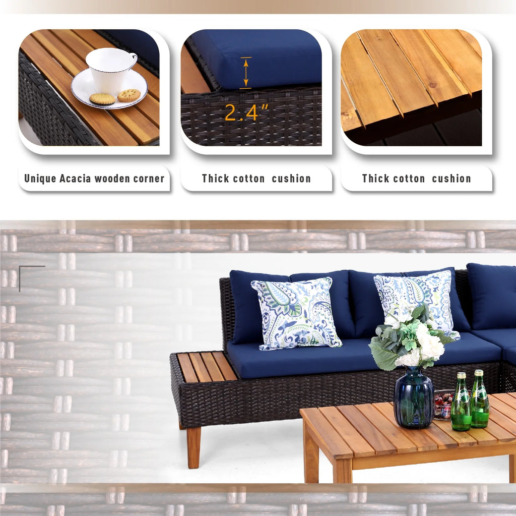 Navy Blue Rattan Patio Sofa Set V96694