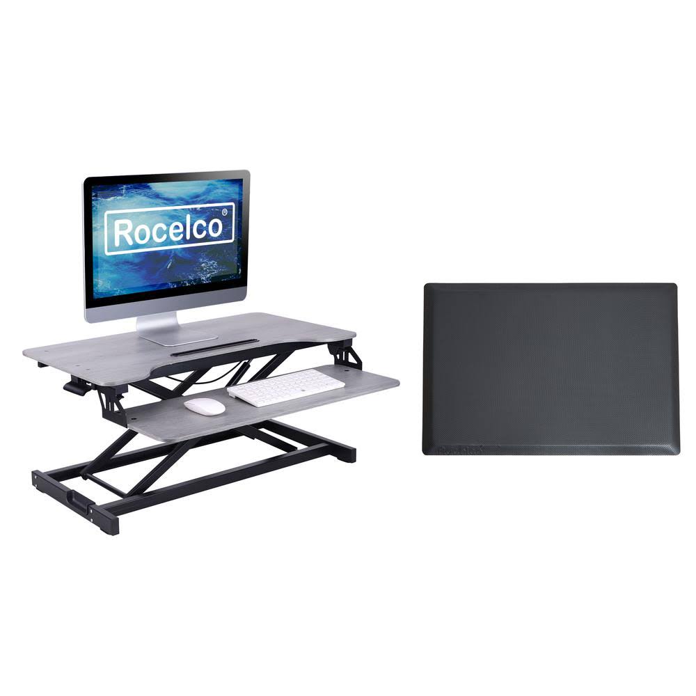 Standing Desk Converter with Floor Mat 31.5 inch Gray S803676