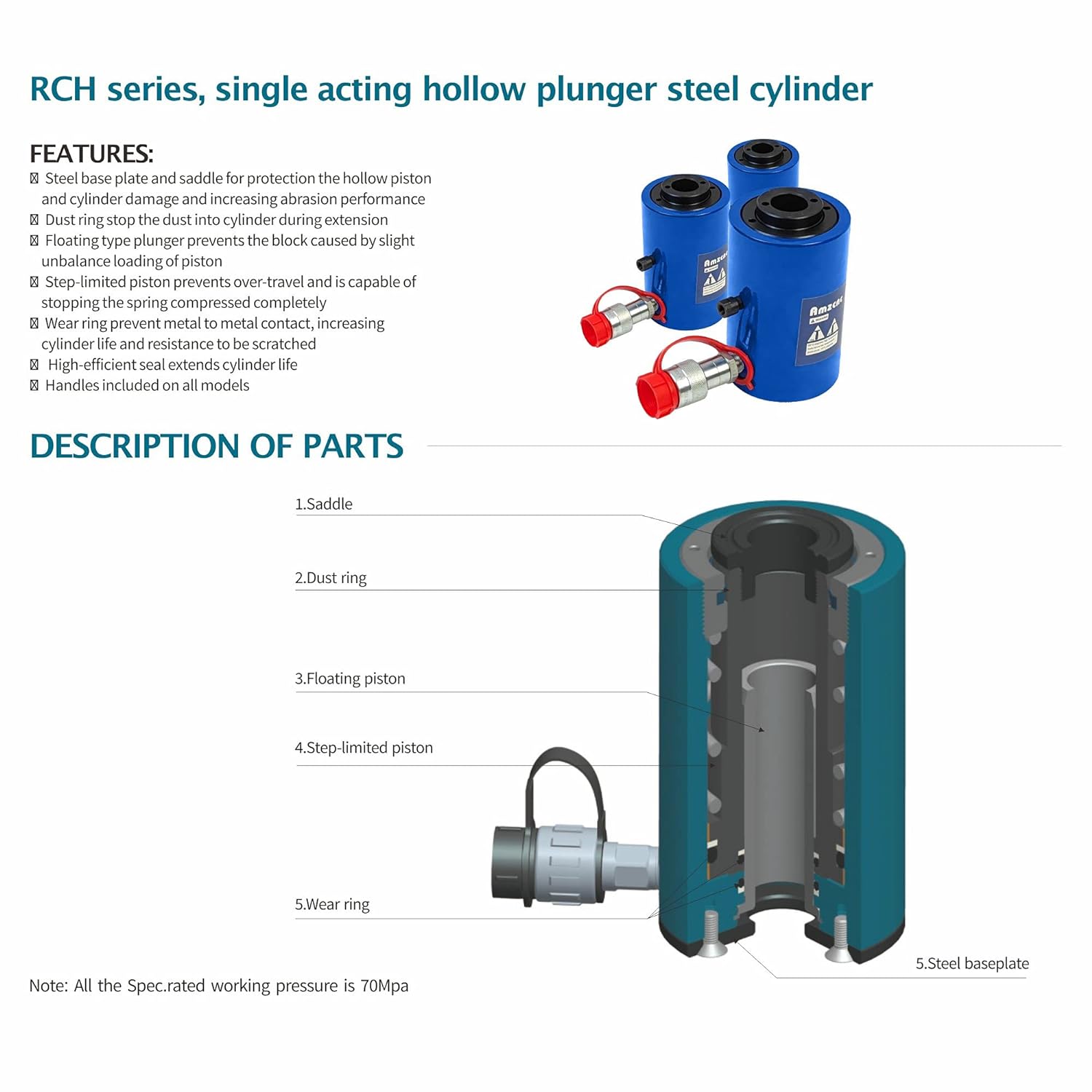 30T Hollow Single Acting Hydraulic Cylinder M9054