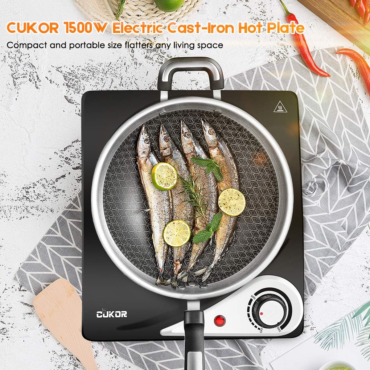 1500W Portable Electric Hot Plate with Cast-Iron D7753