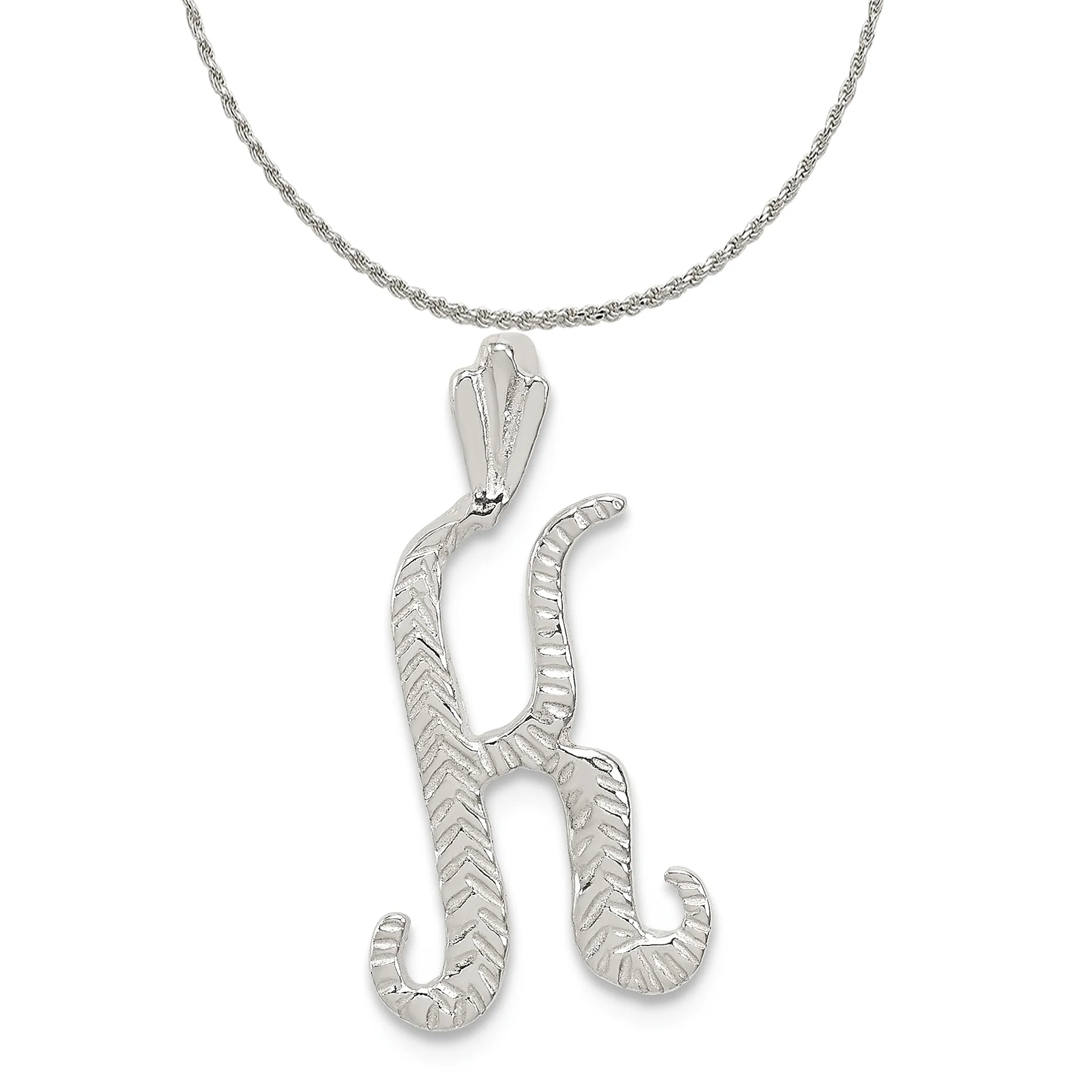 Sterling Silver Polished Textured Letter K Initial Chain Slide Pendant Necklace 18'' X796