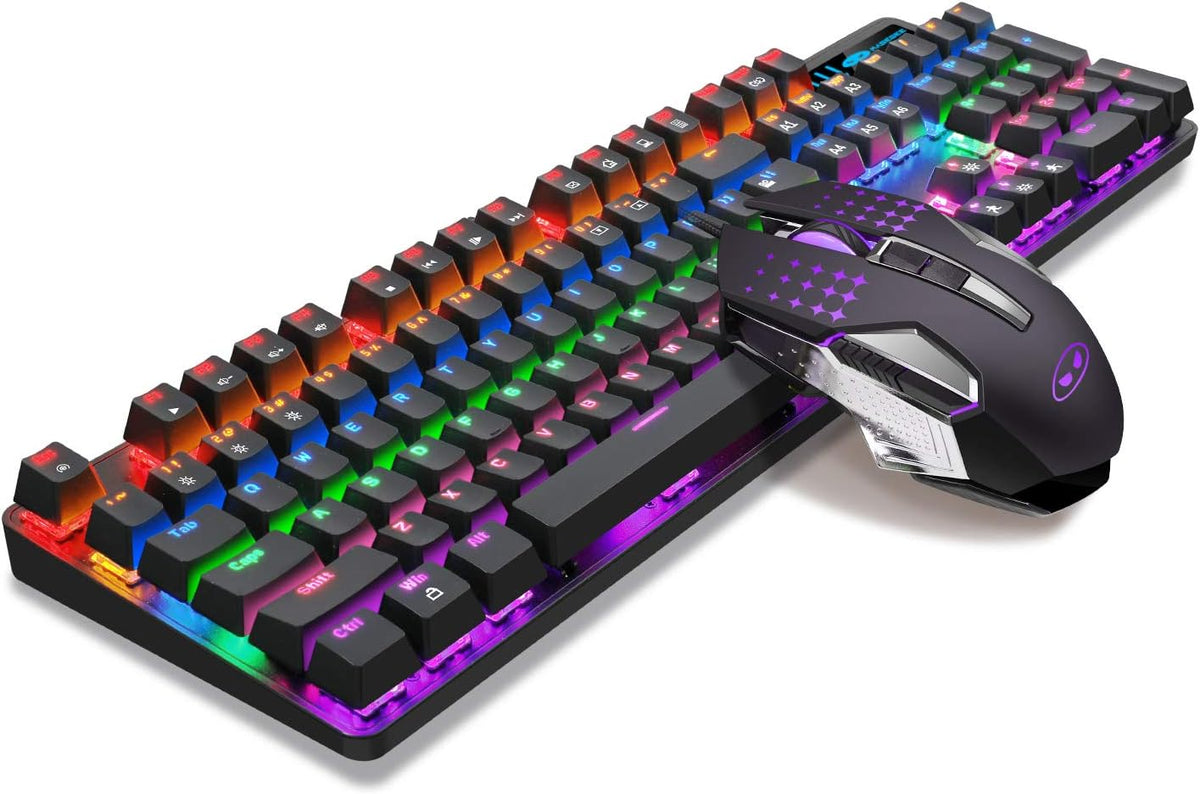 Pink Mechanical Gaming Keyboard and Mouse Combo Blue Switch 104 Keys White Backlit, 7 Button Mouse Wired, Pack of 2 P8724