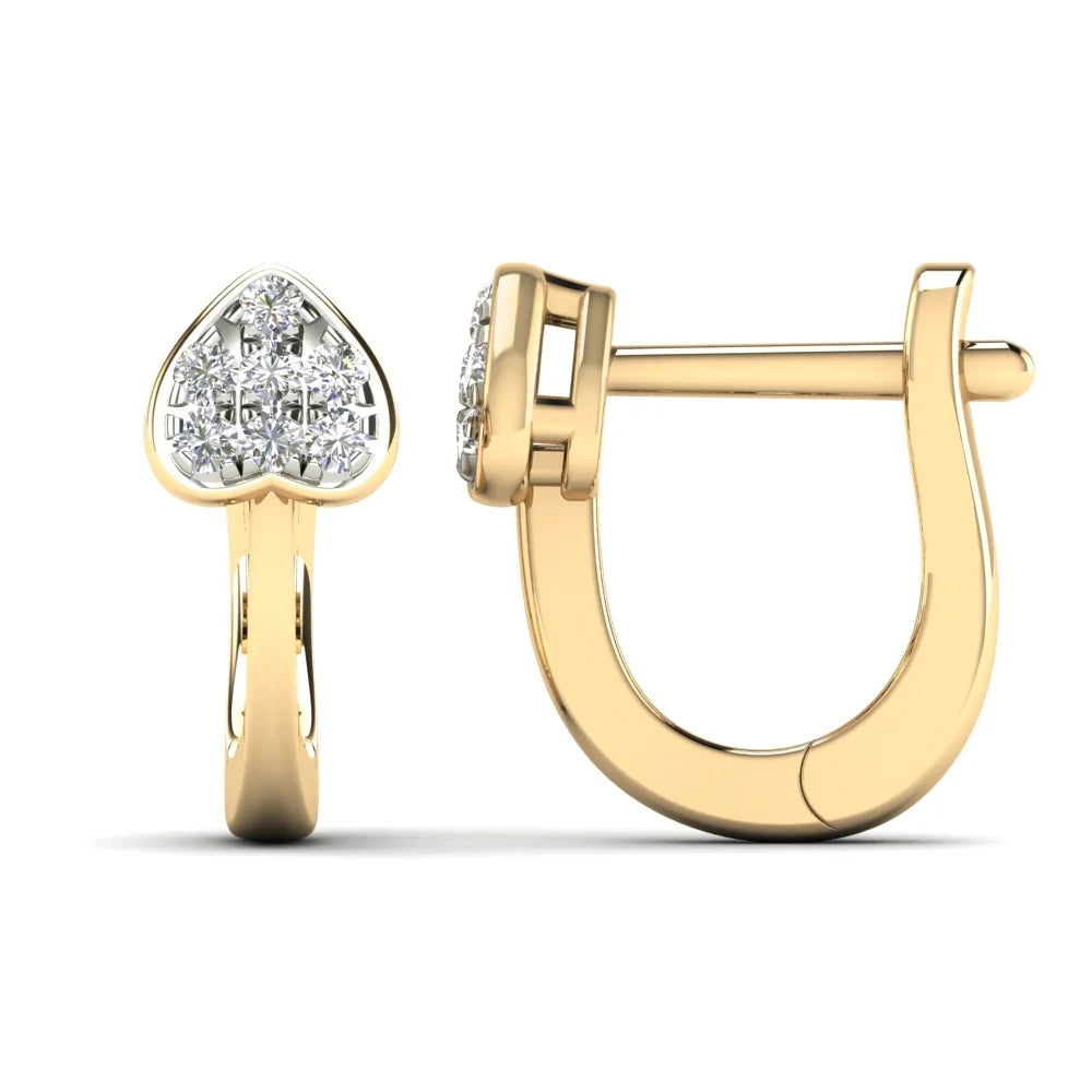 10K Yellow Gold Diamond Petite Heart Hoop Earrings M7434