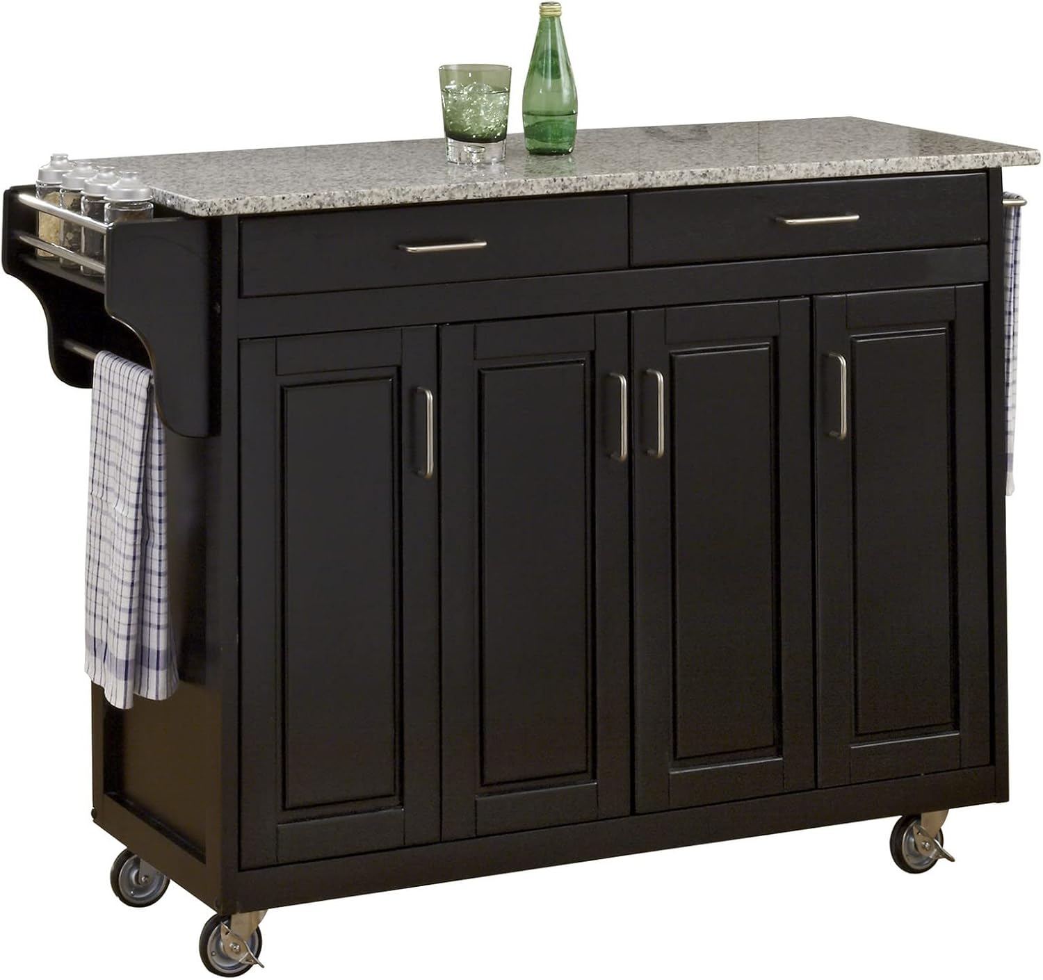 White Four Door Kitchen Cart with Black Granite Top X97268