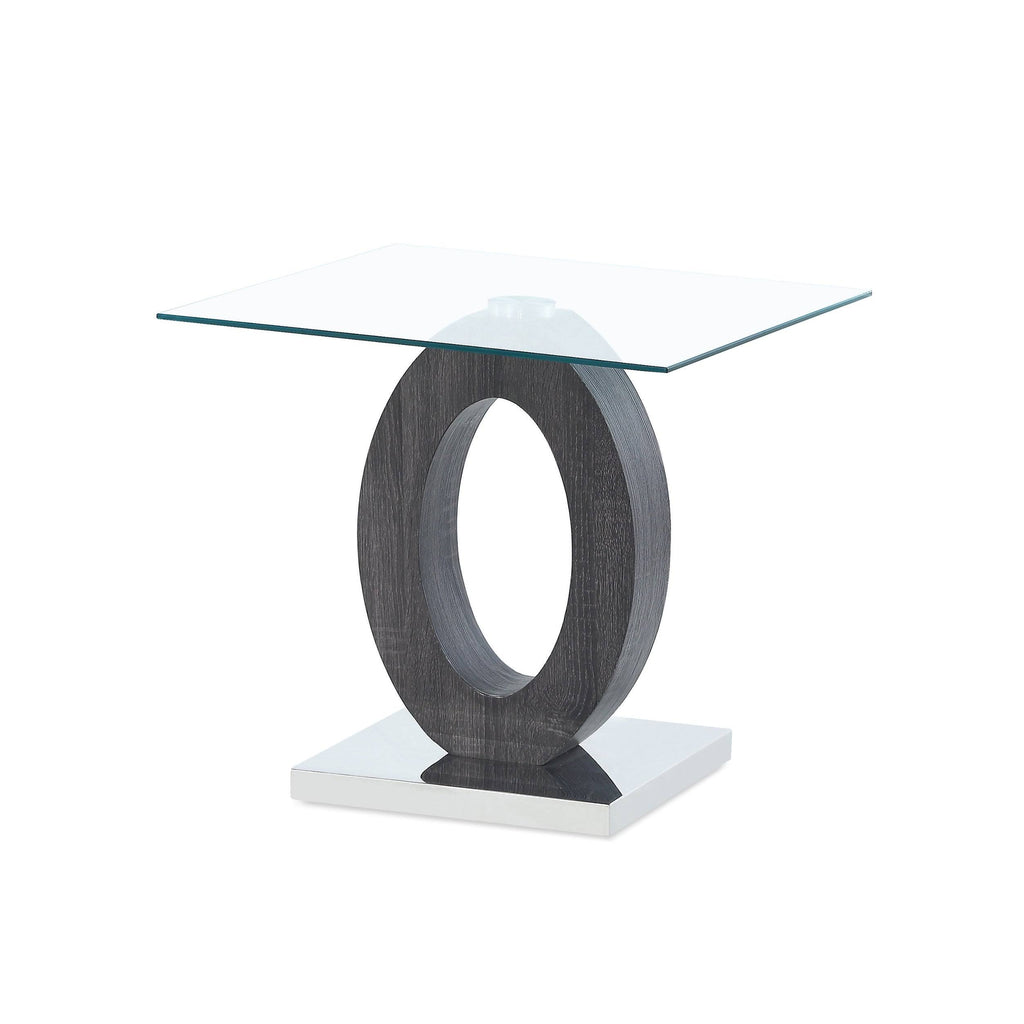 Oval Base End Table Glass White-Grey M712