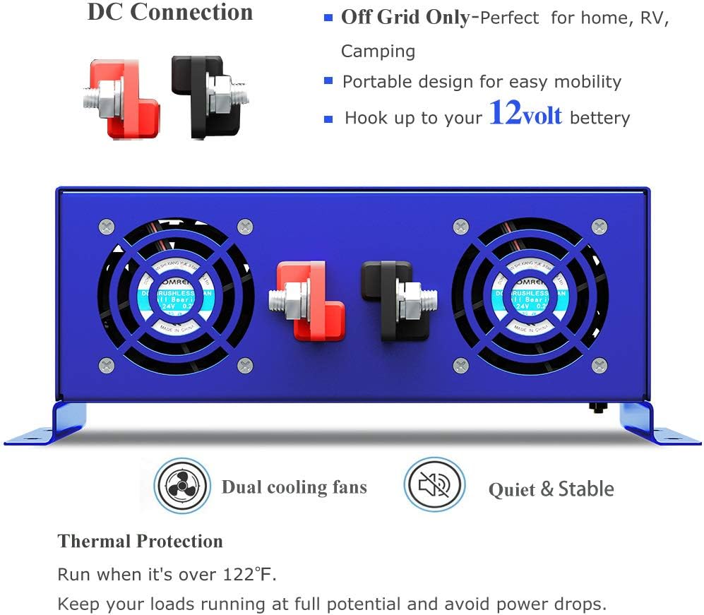 3500W Pure Sine Wave Power Inverter DC 12V to AC 110V with LCD Display T743