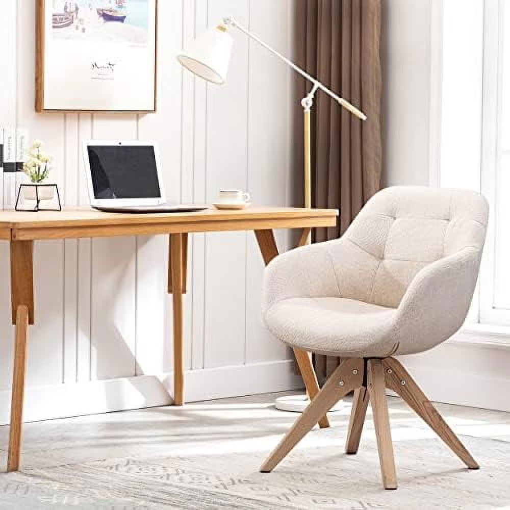 Mid Century Modern Swivel Fabric Accent Chair with Oak Wood Legs K935198