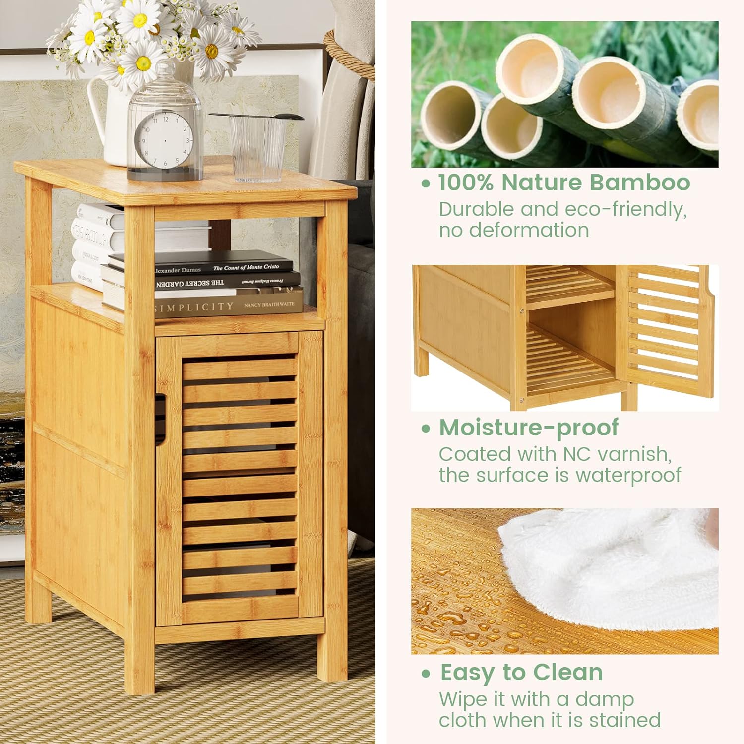 Bamboo 3-Tier Narrow End Table with Storage Shelf X95193