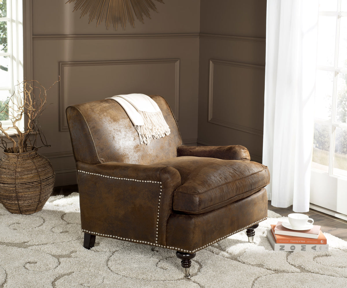 Brown Fully Upholstered Club Chair with Casters V749