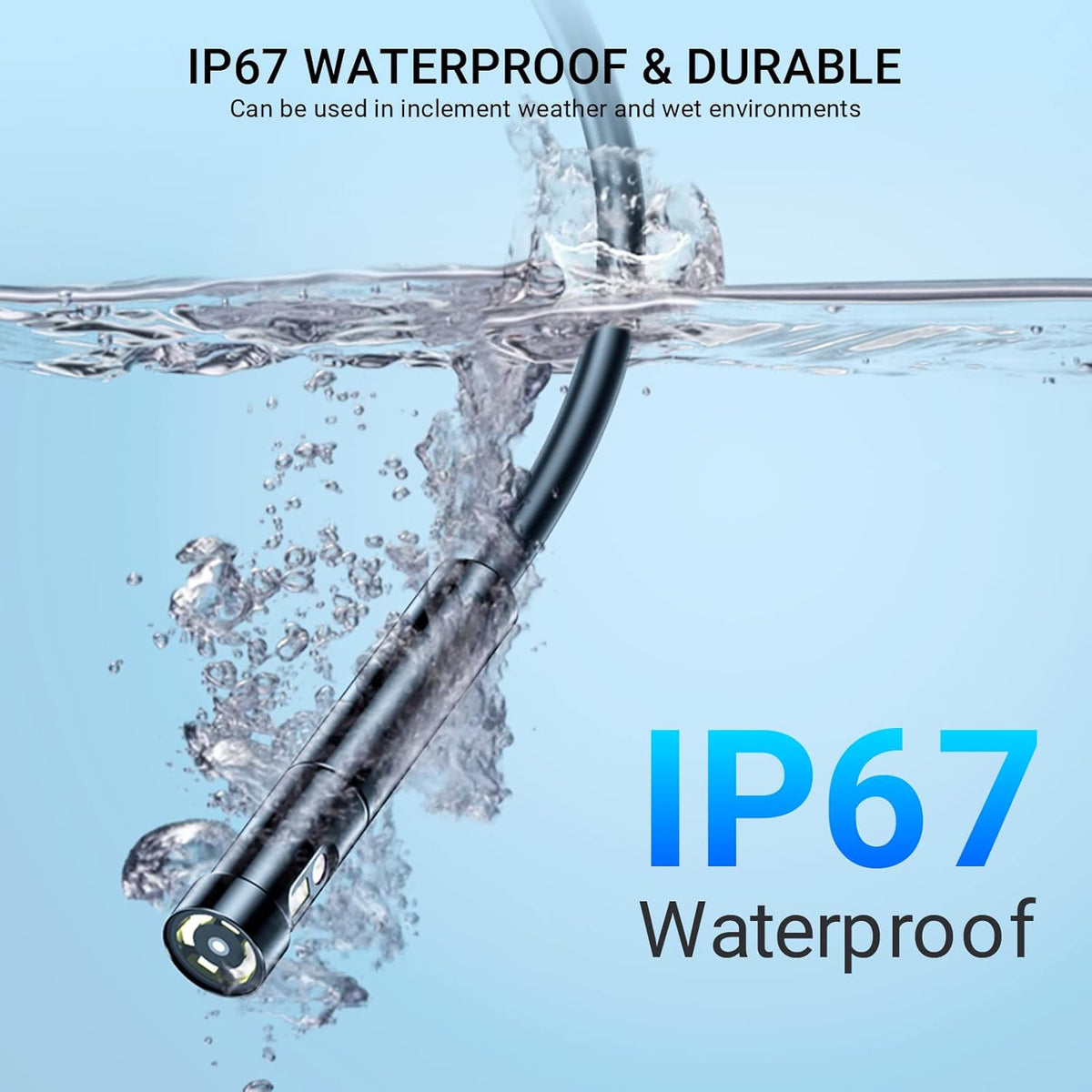 5'' IPS Screen 1080P Industrial Snake Camera with 11.5FT Waterproof Flexible Cable 8 LEDs 32GB Card U23183