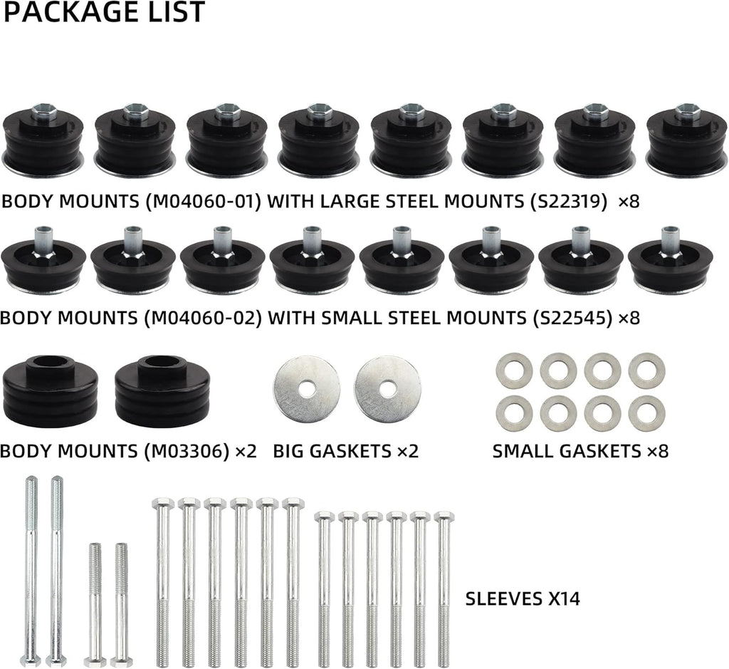 Body Mount Bushing Kit Compatible With 2008-2016 Ford F-250 F-350 2WD 4WD Super Duty V99175